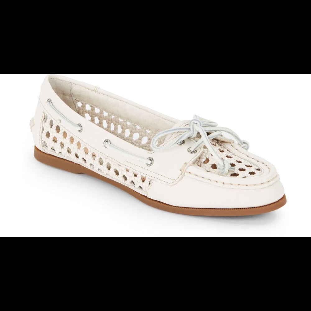 Sperry White Audrey Cane Cut Out Boat Shoe SZ 9.5